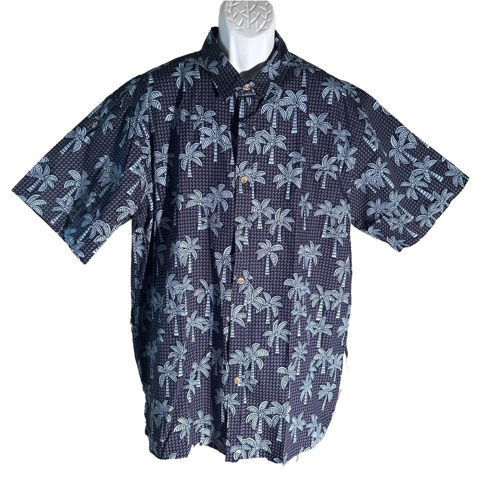 COOKE STREET Men's Short‎ Sleeve Button Down Palm-Tree Shirt Blue 2XL